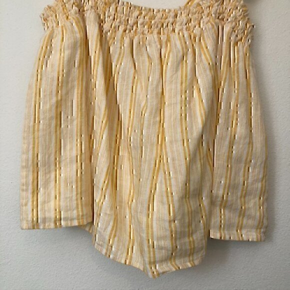 JOIE Raheda Tank Yellow White Striped Smocked Linen Cotton Cropped Blouse Small - Picture 5 of 10